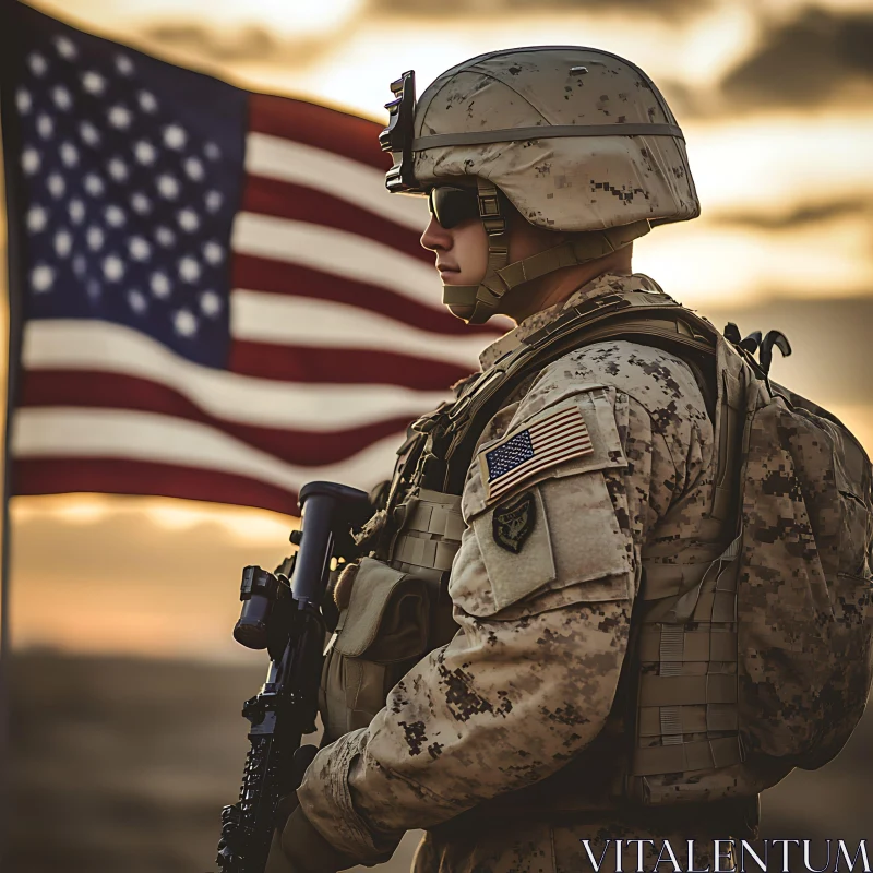 Patriotic Soldier with American Flag AI Image