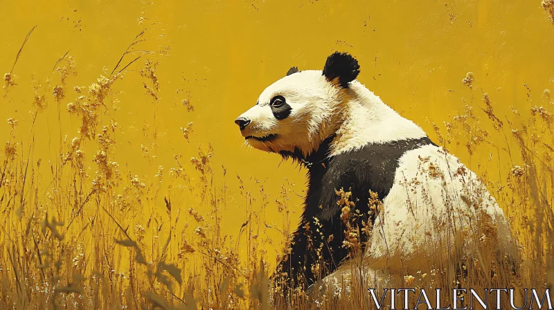 Panda in Golden Meadow AI Image