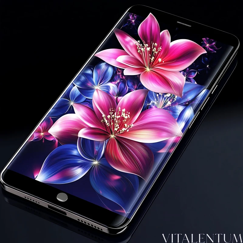 Colorful Flowers on Phone Display AI Image