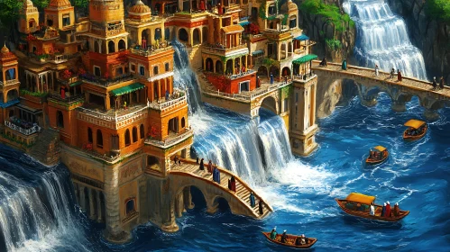 Water City: Buildings and Waterfalls