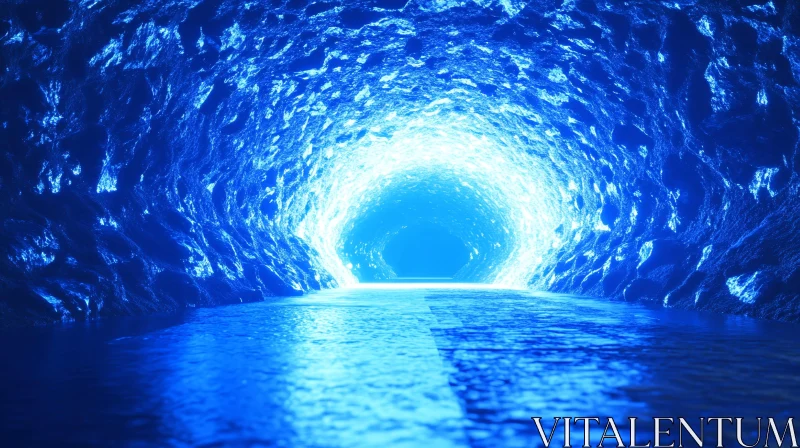 AI ART Mystical Blue Glow in Cave Tunnel