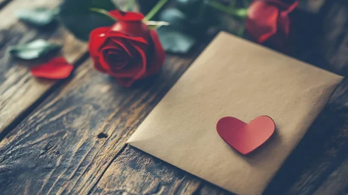 Love Letter With Rose On Rustic Wood