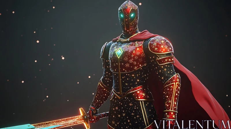 Star-Adorned Warrior with Glowing Sword AI Image