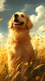 Golden Retriever Among Flowers