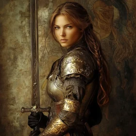 Armored Woman Holding Sword