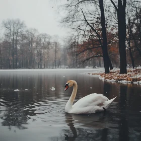 Swan in Winter Lake