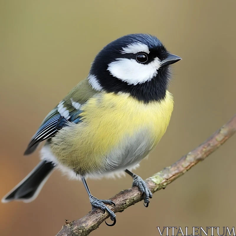 Vibrant Blue Tit Perched Portrait AI Image