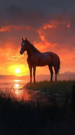 Horse Silhouette in Sunset Landscape