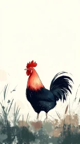 Vivid Rooster Artwork with Natural Background