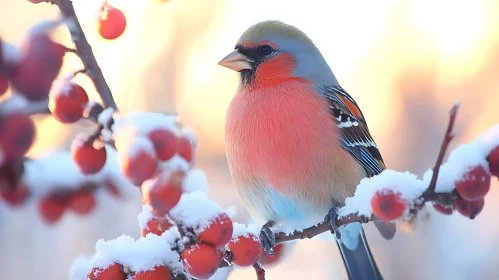 Snowy Bird with Red Berries