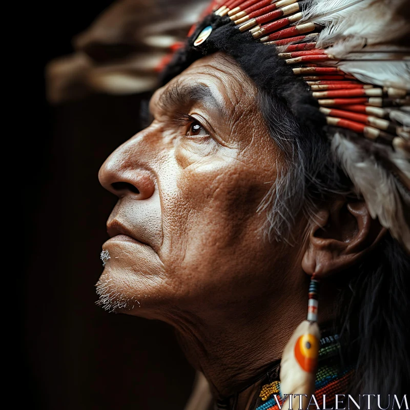 AI ART Indigenous Elder with Feather Headdress