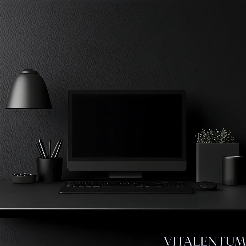 Sleek Black Office Setup AI Image