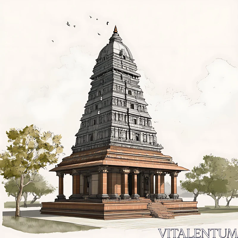 Historical Temple Tower Art AI Image