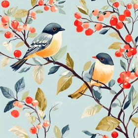 Peaceful Birds on Berry Branches