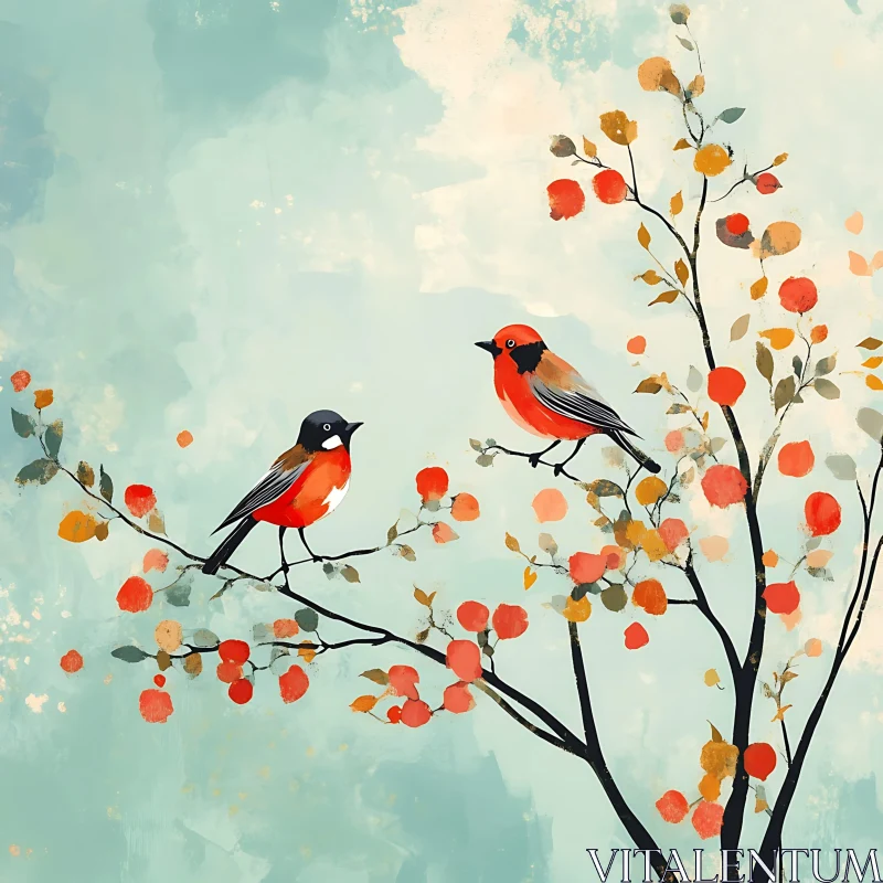 Two Birds in Autumn AI Image