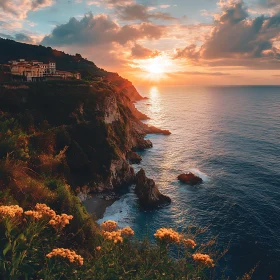 Ocean Sunset on Rocky Coastline