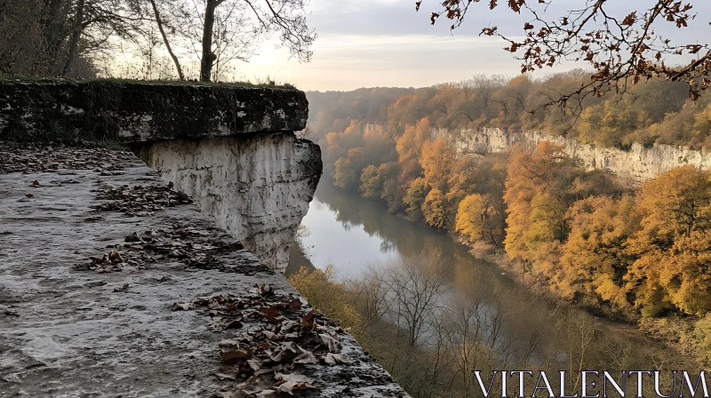 Autumn Serenity by the Cliffside AI Image