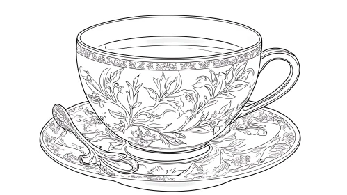 Vintage Tea Cup Line Art