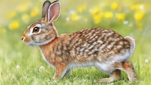 Brown Rabbit in Spring Meadow