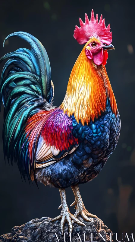 AI ART Colorful Rooster on a Rock