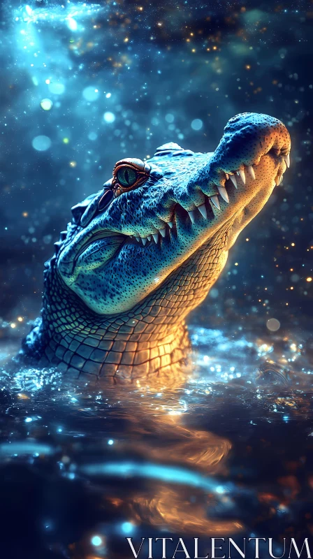 Enigmatic Nighttime Alligator AI Image