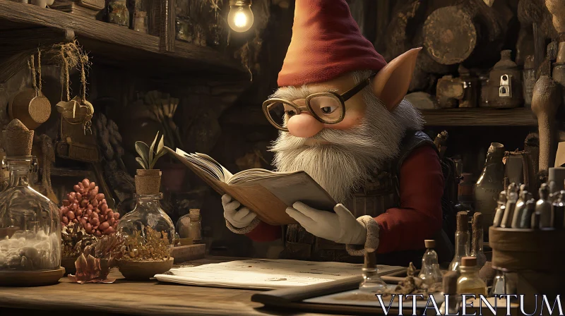 AI ART Enchanting Gnome Reading a Book