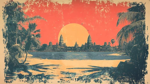 Vintage Angkor Wat Sunset