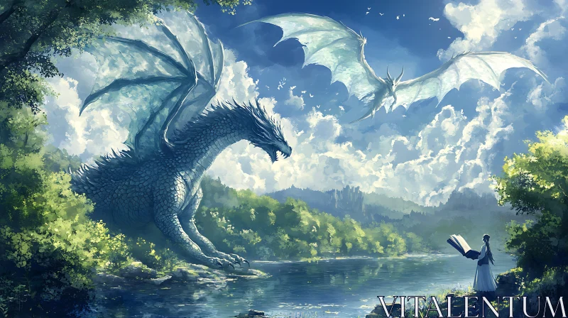 AI ART Tranquil Dragon Lake Scene