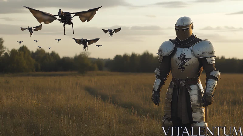 Futuristic Knight with Drone Escort AI Image