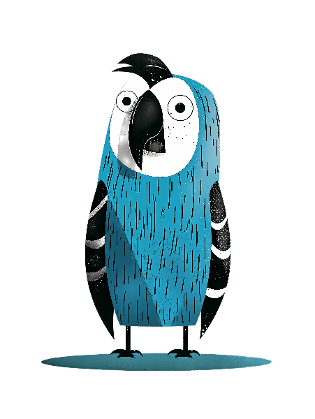 Comical Blue Parrot Illustration POD Design