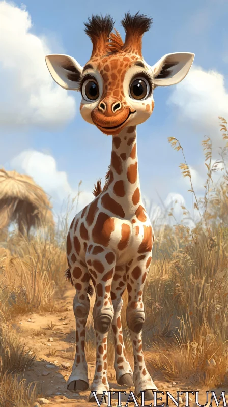 Cute Giraffe in Natural Habitat AI Image