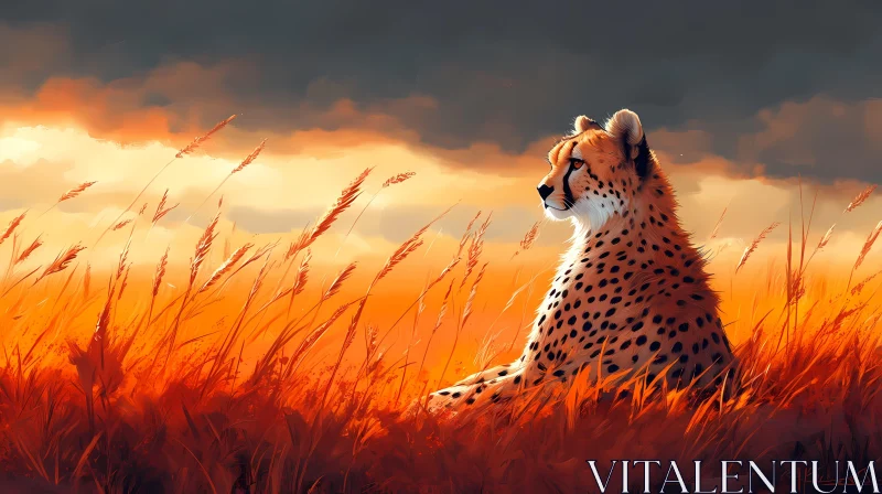 Serene Cheetah in Golden Grass AI Image