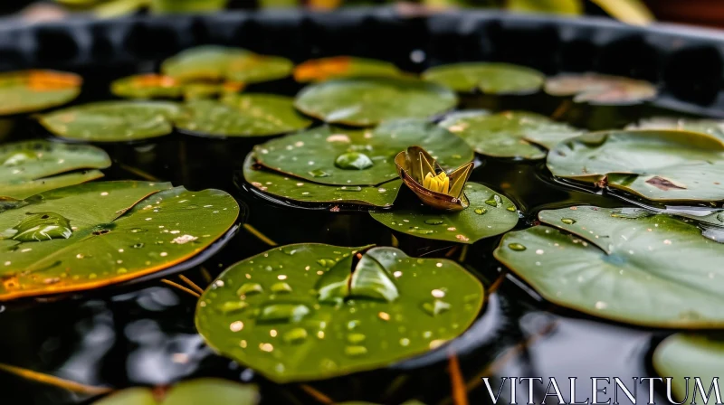 Close-Up of Yellow Water Lily Flower Floating on Pond AI Image