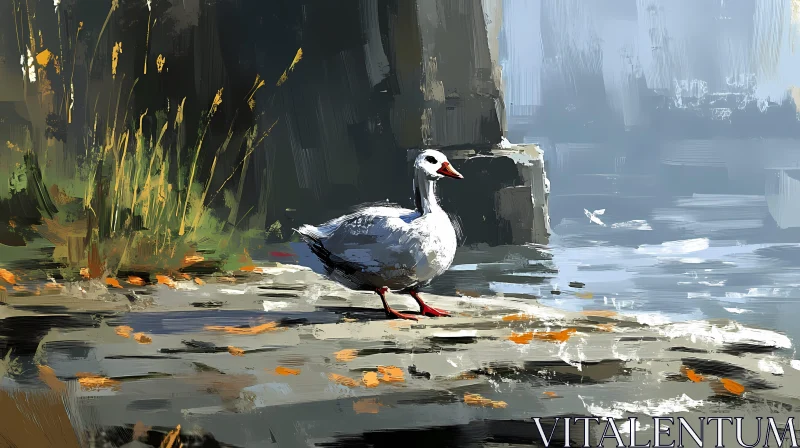 Graceful Duck Standing by Water AI Image