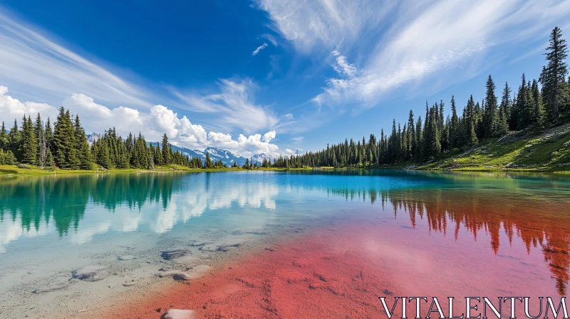 AI ART Pristine Mountain Lake with Red and Blue Water