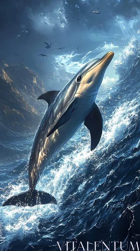 Dolphin in Action Ocean Art AI Image