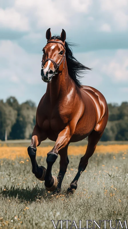 AI ART Powerful Brown Horse Running in Field