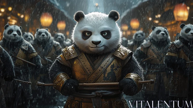 AI ART Armored Panda in Rainy Ambiance