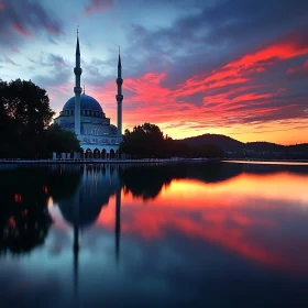 Sunset Mosque by the Lake