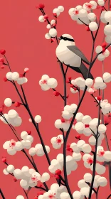 Stylized Bird and Blossoms