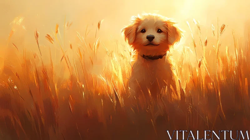 Puppy at Sunset AI Image