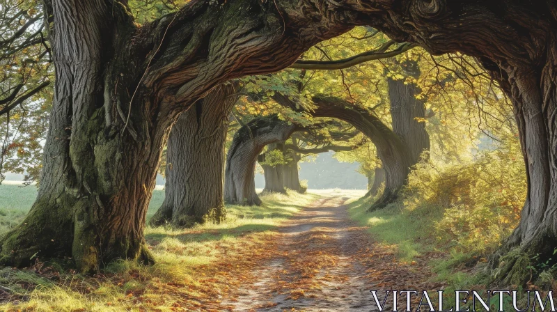 Majestic Oak Trees: A Captivating Alley of Nature's Beauty AI Image