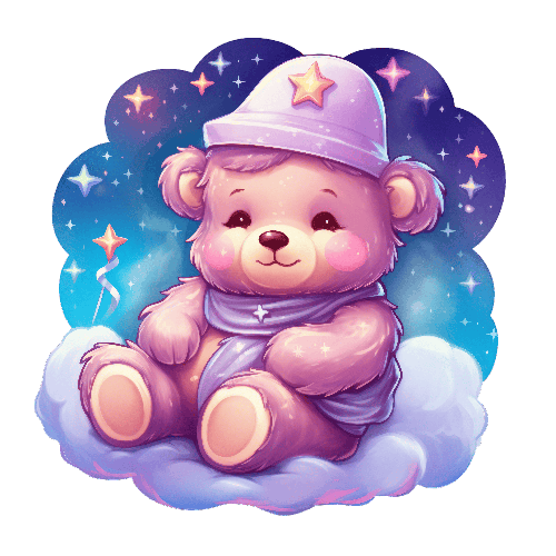 Sleepy Cartoon Bear on Cloud Under Starry Night POD Design