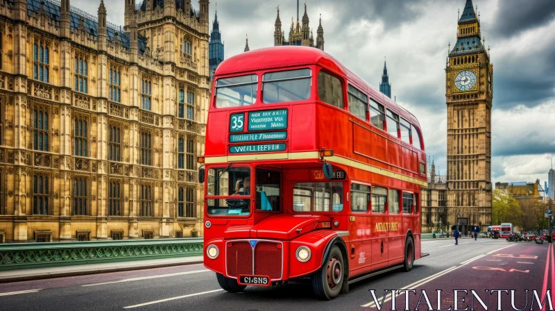 AI ART Vintage Red Double Decker Bus on the Street: Capturing the Essence of a Bustling City