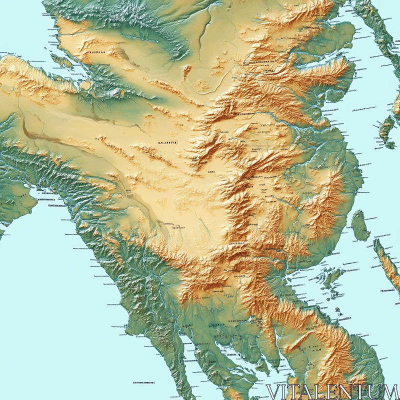 Geographic Relief Map Depicting Terrain AI Image