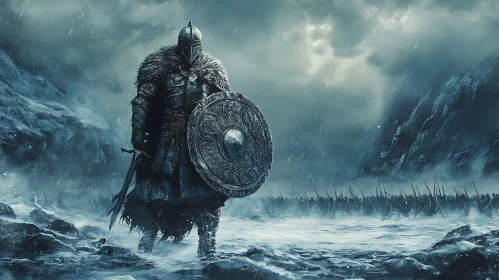 Armored Warrior in Winter Landscape