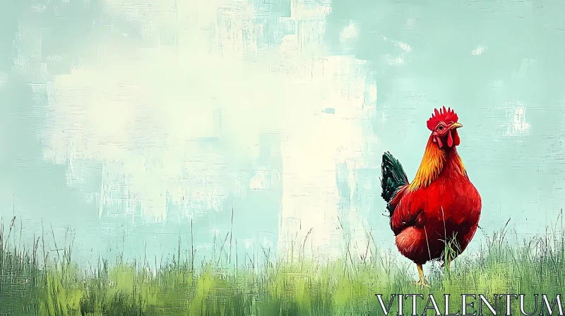 AI ART Colorful Rooster in Grassland Painting