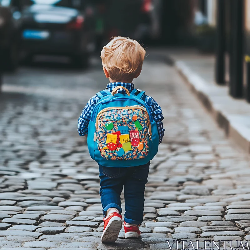 AI ART Childhood Journey on Cobblestone Street