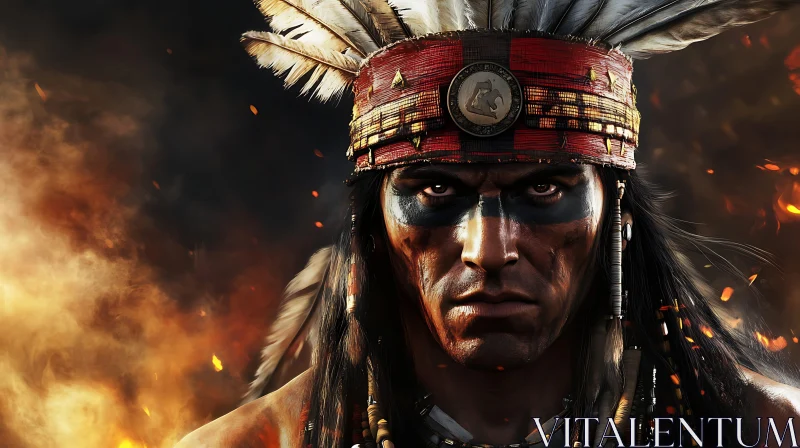 Warrior's Gaze: A Native American Portrait AI Image