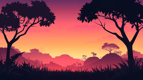 Peaceful Sunset Scene with Deer